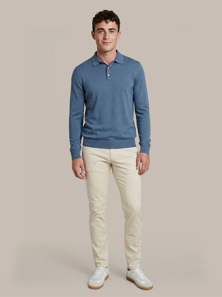Compact cotton poloshirt denim blauw Compact cotton poloshirt denim blauw