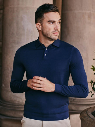 Compact cotton poloshirt donkerblauw Compact cotton poloshirt donkerblauw