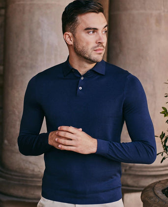 Compact cotton poloshirt donkerblauw