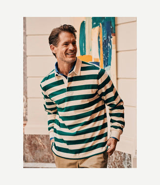 Rugby polo streep groen ecru Rugby polo streep groen ecru