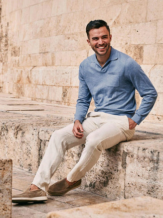 Longsleeve knitted poloshirt riva pocket lichtblauw Longsleeve knitted poloshirt riva pocket lichtblauw