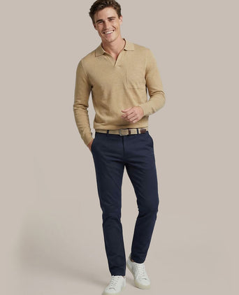 Longsleeve knitted poloshirt riva pocket sand