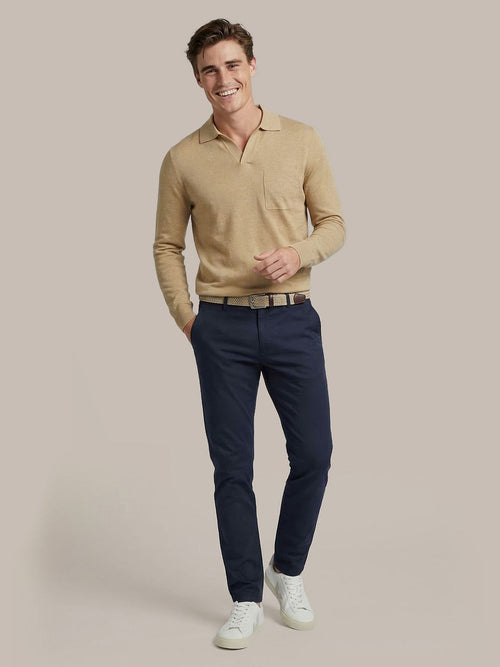 Longsleeve knitted poloshirt riva pocket sand