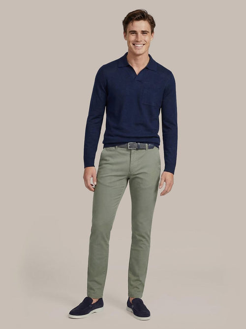 Longsleeve knitted poloshirt riva pocket donkerblauw