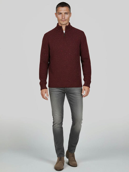 halve rits trui donnegal tweed eco wool bordeaux