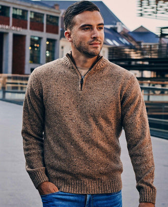 halve rits trui donnegal tweed eco wool beige