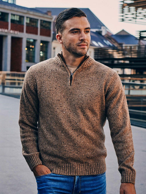 halve rits trui donnegal tweed eco wool beige