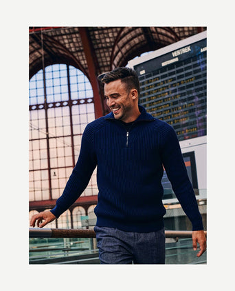 halve rits trui sailor wool blend donkerblauw