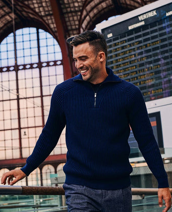 halve rits trui sailor wool blend donkerblauw