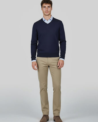 Trui v-hals lamswol donkerblauw