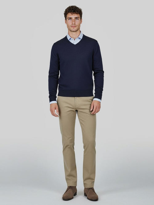 Trui v-hals lamswol donkerblauw