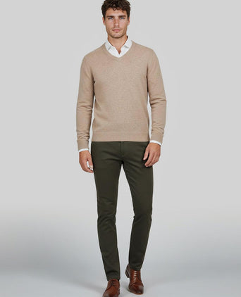 Trui v-hals lamswol beige