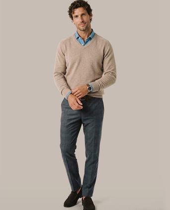 Trui v-hals lamswol beige