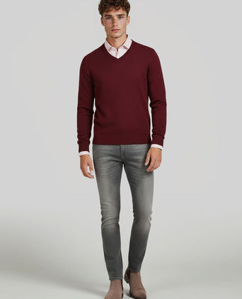 Steppin' Out trui v-hals lamswol bordeaux | Regular-fit