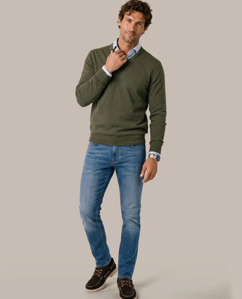 Pullover v-hals merinowol olijfgroen