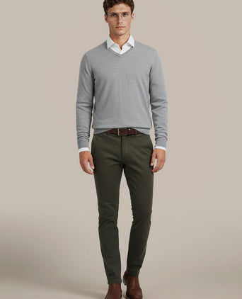 Pullover v-hals merinowol mid grijs