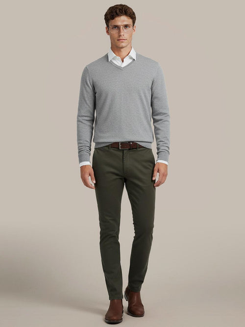 Pullover v-hals merinowol mid grijs