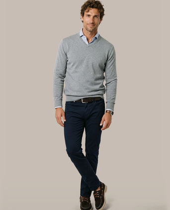 Pullover v-hals merinowol mid grijs