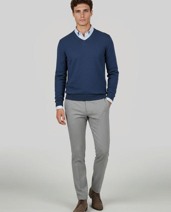 Pullover v-hals merinowol mid blauw