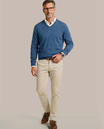 Pullover v-hals merinowol mid blauw