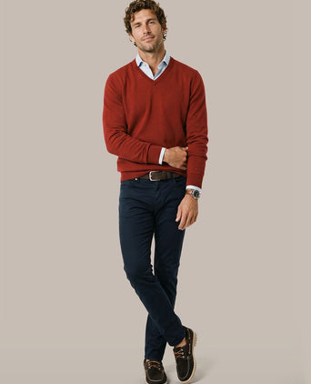 Pullover v-hals merinowol rood