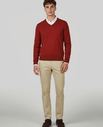 Pullover v-hals merinowol rood