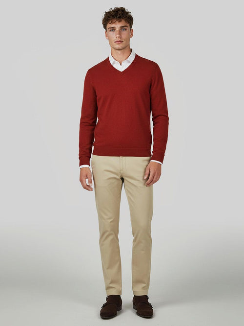 Pullover v-hals merinowol rood