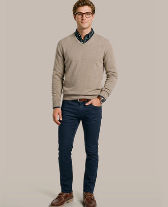 Pullover v-hals merinowol lichtbruin