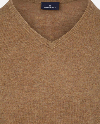 Pullover v-hals merinowol praline