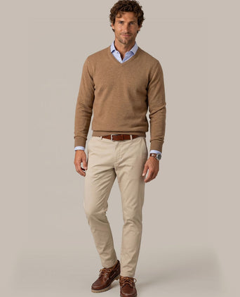 Pullover v-hals merinowol praline