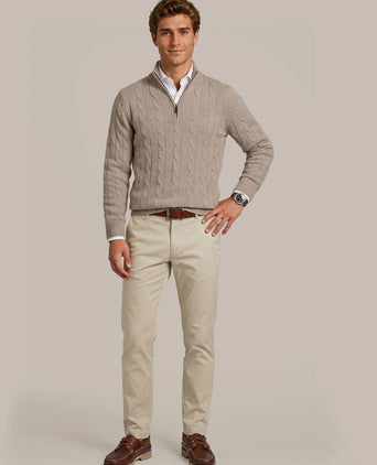 Lau pull merino halve rits cable beige