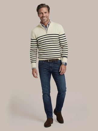 Half-zip trui breton stripe ecru Half-zip trui breton stripe ecru