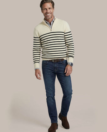 Half-zip trui breton stripe ecru