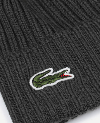 Lacoste knitted muts wol zwart