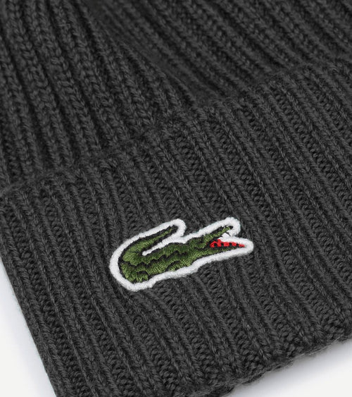 Lacoste knitted muts wol zwart