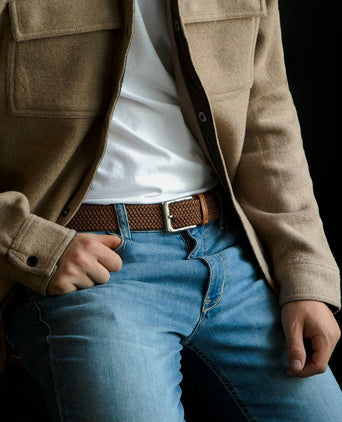 Geweven riem taupe cognac
