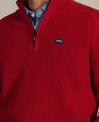 halve rits slub knit melange rood