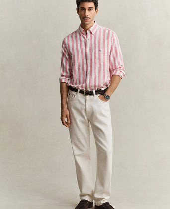 Cotton linen overhemd streep roze