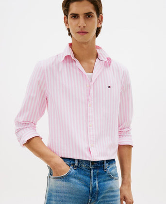 Poplin overhemd streep roze