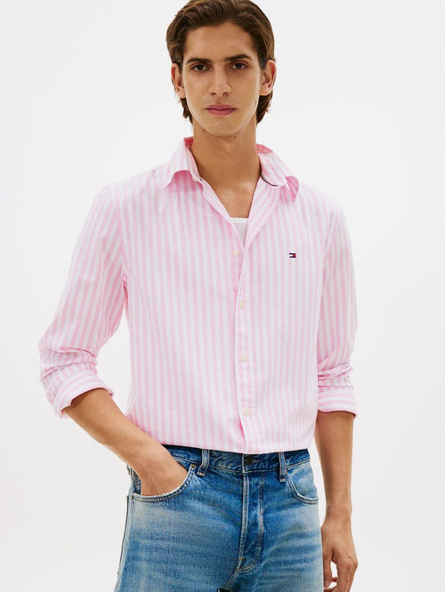 Poplin overhemd streep roze