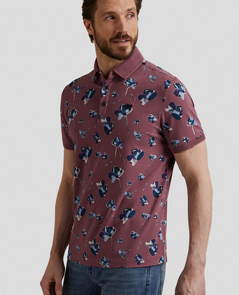 Poloshirt piqué bloemen donkerroze