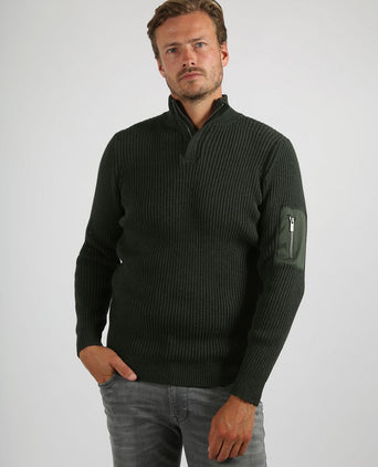 Suitable mou halve rits trui donkergroen | Slim-fit
