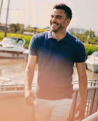 Respect polo structure knit blauw
