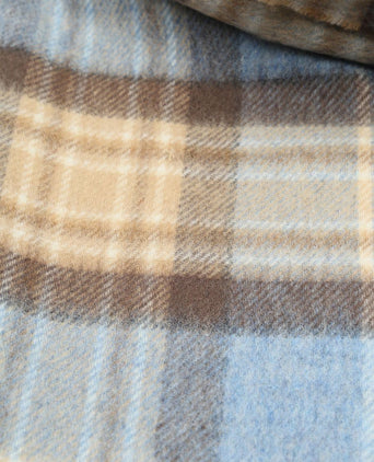 Sjaal ruit merino wol beige blauw