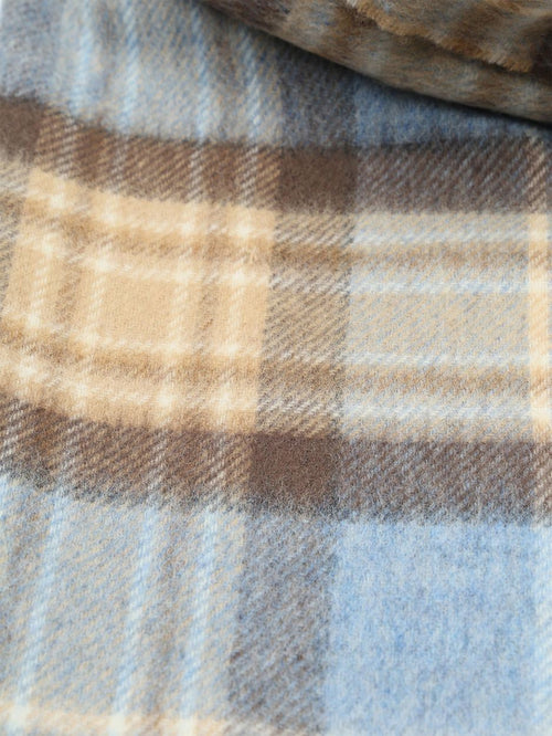 Sjaal ruit merino wol beige blauw