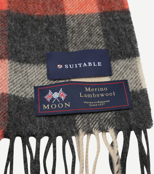 Sjaal ruit merino wol rood grijs