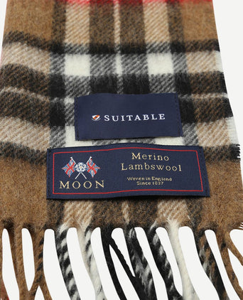 Sjaal ruit merino wol beige
