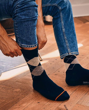 Sokken argyle donkerblauw