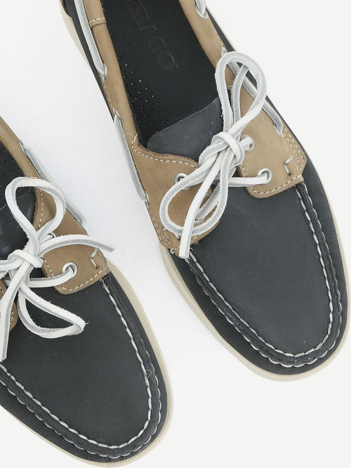 Sebago bootschoenen docksides portland donkerblauw beige