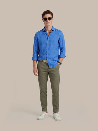 Overhemd linen cotton cobalt Overhemd linen cotton cobalt